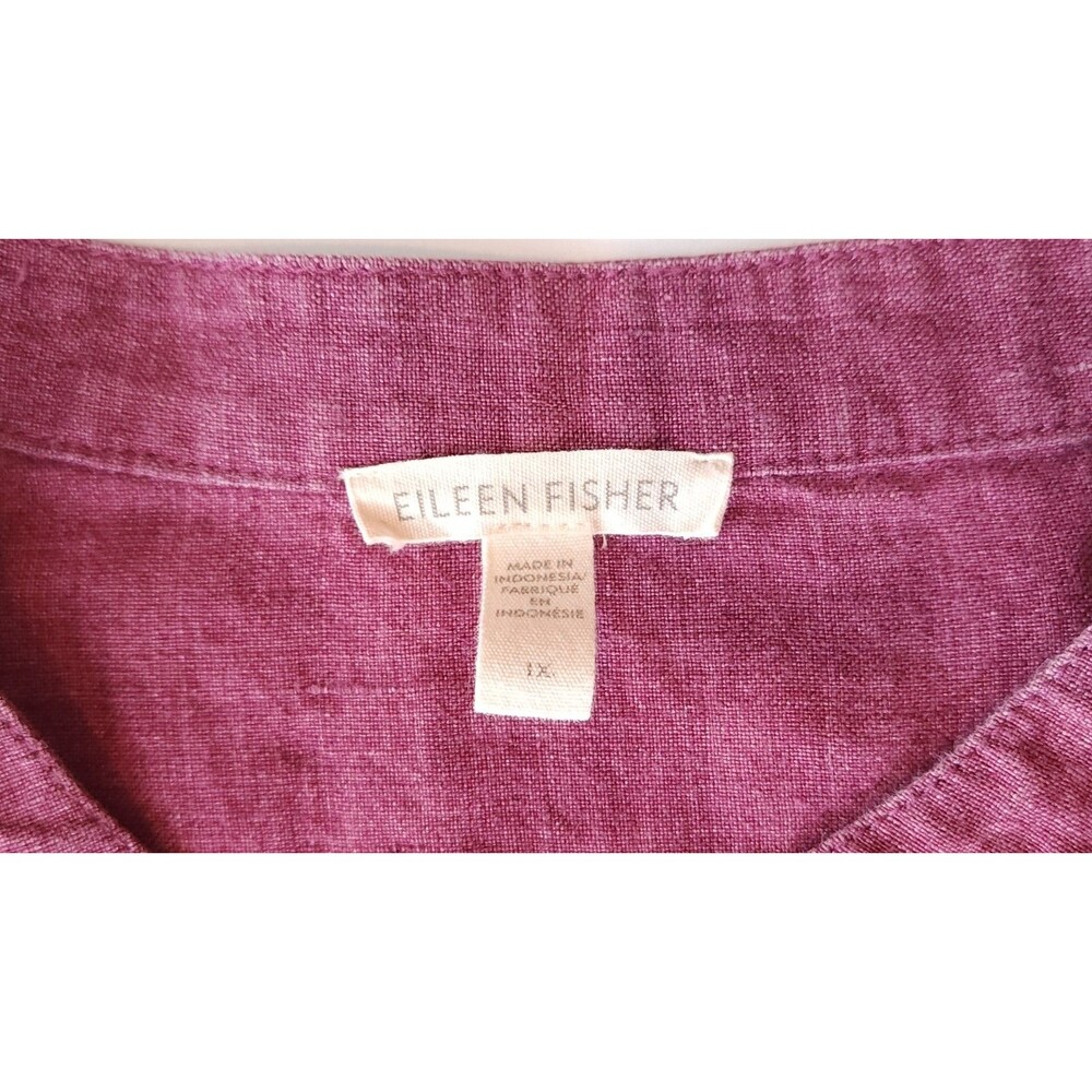 EILEEN FISHER Organic Linen Delave Shirtdress in Berry Pink Comfy Casual - 1X - Picture 6 of 10